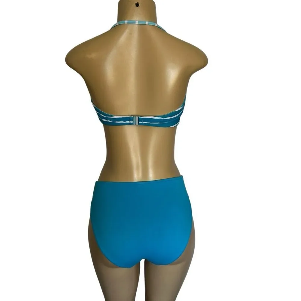 Seafolly Bikini Swimsuit Swim 6 Striped bandeau strapless hater set aqua ombre 8